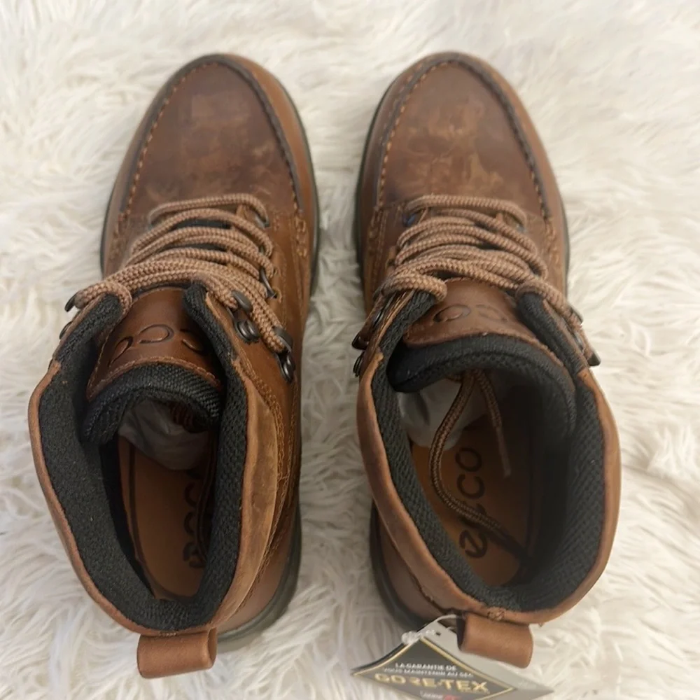 NEW ECCO Men’s Track 25 High Gore Tex Hiking Boot Bison brown leather size US 5